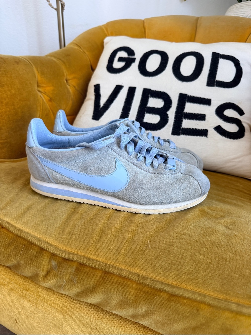 Nike Light Blue Suede Classic Cortez-Style Sneakers